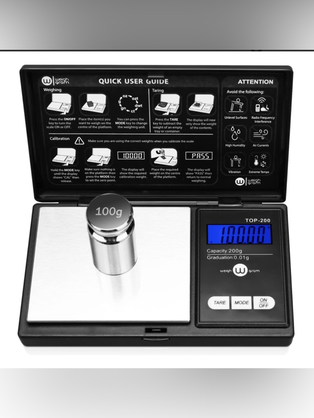 Weigh Gram TOP-200 Digital Pocket Scale - Silver & Black